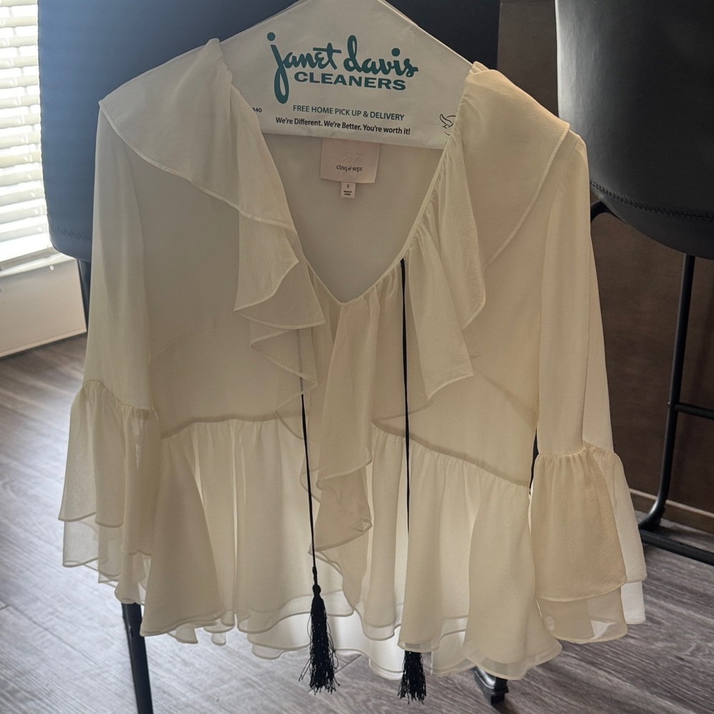 Cinq à Sept Cream Blouse with Ruffle Accents